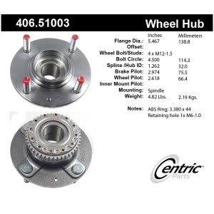 Centric Premium™ Rear Passenger Side Non-Driven Wheel Bearing and Hub Assembly for 2008 Kia Spectra - 406.51003