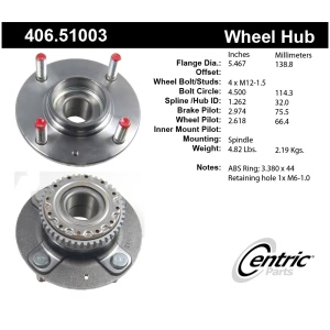 Centric Premium™ Rear Passenger Side Non-Driven Wheel Bearing and Hub Assembly for 2004 Hyundai Elantra - 406.51003