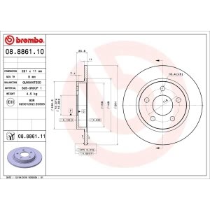 brembo UV Coated Series Solid Rear Brake Rotor for 2004 Pontiac Bonneville - 08.8861.11