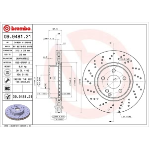 brembo UV Coated Series Drilled Vented Front Brake Rotor for Mercedes-Benz SL500 - 09.9481.21