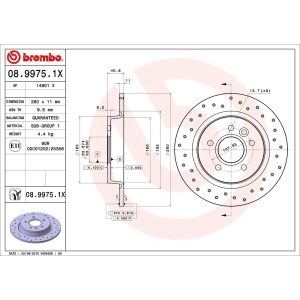 brembo Premium Xtra Cross Drilled UV Coated 1-Piece Rear Brake Rotors for 2012 Volvo C70 - 08.9975.1X