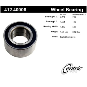 Centric Premium™ Front Passenger Side Double Row Wheel Bearing for Acura Legend - 412.40006