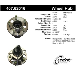 Centric Premium™ Rear Passenger Side Non-Driven Wheel Bearing and Hub Assembly for Cadillac DeVille - 407.62016