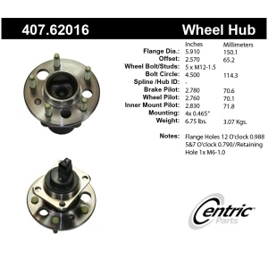 Centric Premium™ Rear Passenger Side Non-Driven Wheel Bearing and Hub Assembly for 1998 Cadillac Eldorado - 407.62016