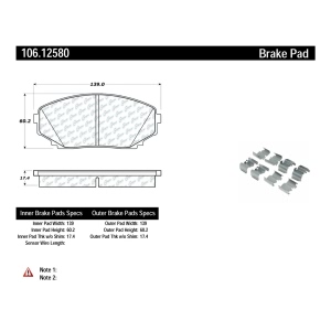 Centric Posi Quiet™ Extended Wear Semi-Metallic Front Disc Brake Pads for 2011 Lincoln MKX - 106.12580