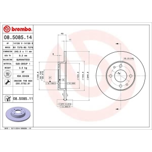 brembo UV Coated Series Solid Rear Brake Rotor for 2017 Fiat 500 - 08.5085.11