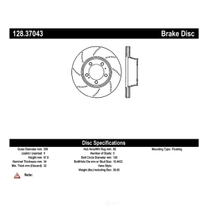 Centric SportStop Drilled 1-Piece Front Passenger Side Brake Rotor for Porsche 911 - 128.37043