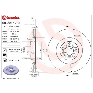 brembo UV Coated Series Vented Front Brake Rotor for 2005 Audi S4 - 09.A815.11