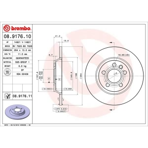 brembo UV Coated Series Solid Rear Brake Rotor for 2003 Volkswagen EuroVan - 08.9176.11