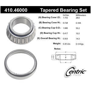 Centric Premium™ Rear Driver Side Inner Wheel Bearing and Race Set for Dodge - 410.46000