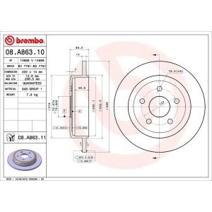 brembo UV Coated Series Rear Brake Rotor for 2008 Jeep Grand Cherokee - 08.A863.11