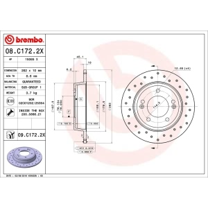 brembo Premium Xtra Cross Drilled UV Coated 1-Piece Rear Brake Rotors for 2011 Hyundai Elantra - 08.C172.2X