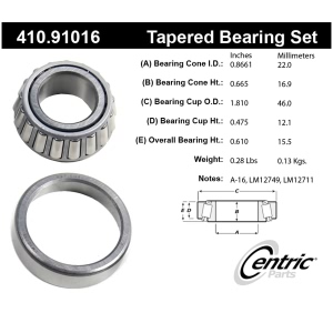 Centric Premium™ Front Passenger Side Outer Wheel Bearing and Race Set for 1990 Dodge Ramcharger - 410.91016