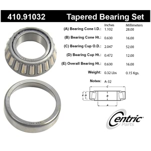 Centric Premium™ Front Driver Side Inner Wheel Bearing and Race Set for Mazda RX-7 - 410.91032