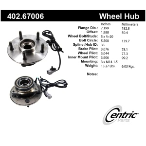 Centric Premium™ Wheel Bearing And Hub Assembly for 2001 Dodge Ram 1500 - 402.67006