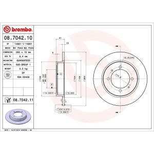 brembo UV Coated Series Solid Rear Brake Rotor for 2002 Volvo V40 - 08.7042.11
