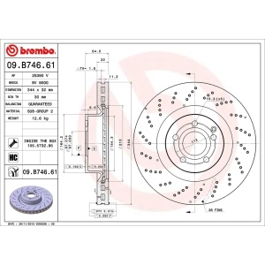 brembo UV Coated Series Drilled Vented Front Brake Rotor for Mercedes-Benz C250 - 09.B746.61