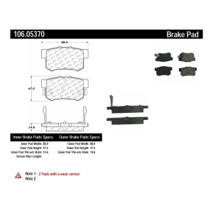 Centric Posi Quiet™ Extended Wear Semi-Metallic Front Disc Brake Pads for 2001 Honda Prelude - 106.05370