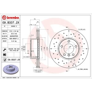 brembo Premium Xtra Cross Drilled UV Coated 1-Piece Front Brake Rotors for 2017 BMW 328d - 09.B337.2X