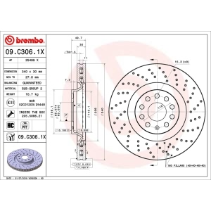 brembo Premium Xtra Cross Drilled UV Coated 1-Piece Front Brake Rotors for 2016 Volkswagen Golf R - 09.C306.1X