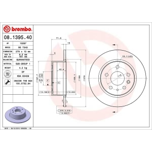 brembo OE Replacement Solid Rear Brake Rotor for 1990 Mercedes-Benz 560SEC - 08.1395.40