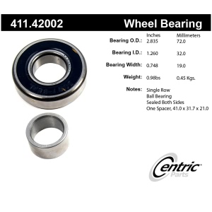 Centric Premium™ Rear Driver Side Single Row Wheel Bearing - 411.42002