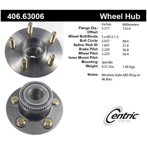 Centric Premium™ Rear Passenger Side Non-Driven Wheel Bearing and Hub Assembly for 2000 Chrysler Sebring - 406.63006