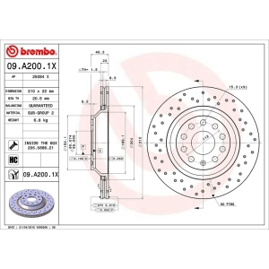 brembo Premium Xtra Cross Drilled UV Coated 1-Piece Rear Brake Rotors for Audi RS3 - 09.A200.1X
