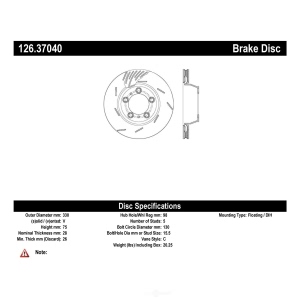 Centric SportStop Slotted 1-Piece Rear Driver Side Brake Rotor for Porsche Panamera - 126.37040
