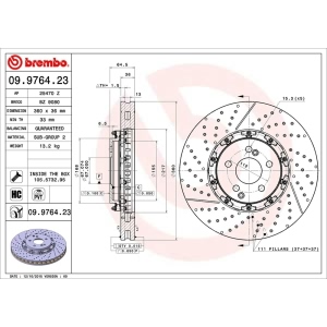 brembo OE Replacement Drilled and Slotted Vented Front Brake Rotor for 2009 Mercedes-Benz C63 AMG - 09.9764.23