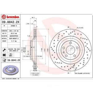 brembo Premium Xtra Cross Drilled UV Coated 1-Piece Rear Brake Rotors for 2006 Audi A6 Quattro - 09.8842.2X