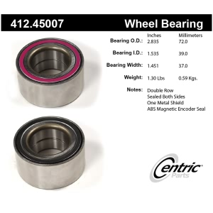 Centric Premium™ Front Passenger Side Double Row Wheel Bearing for 2019 Ford Fiesta - 412.45007