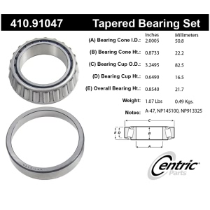 Centric Premium™ Rear Passenger Side Outer Wheel Bearing and Race Set for 2007 GMC Sierra 3500 Classic - 410.91047
