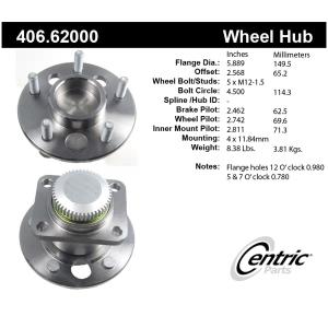 Centric Premium™ Rear Passenger Side Non-Driven Wheel Bearing and Hub Assembly for 1989 Buick Reatta - 406.62000