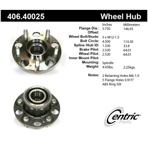 Centric Premium™ Rear Passenger Side Non-Driven Wheel Bearing and Hub Assembly for 2003 Acura RL - 406.40025
