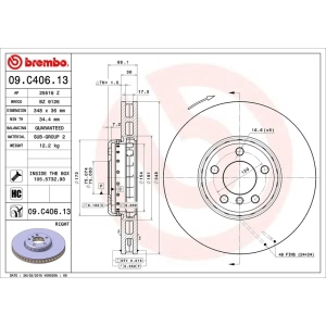 brembo OE Replacement Front Passenger Side Brake Rotor for 2015 BMW 535i GT - 09.C406.13