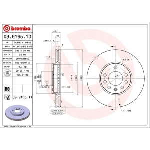 brembo UV Coated Series Vented Front Brake Rotor for Saab 9-3 - 09.9165.11