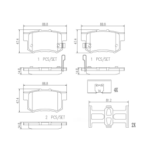 brembo Premium Ceramic Rear Disc Brake Pads for Honda Element - P28039N