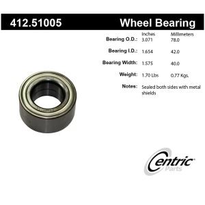 Centric Premium™ Front Driver Side Double Row Wheel Bearing for Kia Soul - 412.51005
