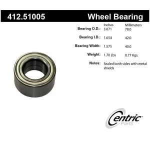 Centric Premium™ Front Driver Side Double Row Wheel Bearing for 2015 Kia Soul EV - 412.51005