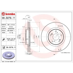 brembo UV Coated Series Vented Front Brake Rotor for 2016 Honda CR-V - 09.D279.11