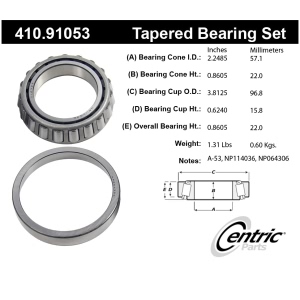 Centric Premium™ Rear Driver Side Inner Wheel Bearing and Race Set for 2006 Ford F-350 Super Duty - 410.91053