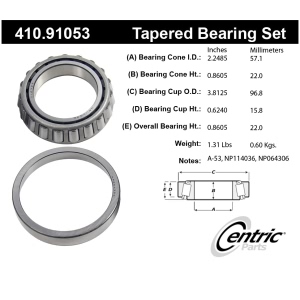 Centric Premium™ Rear Driver Side Inner Wheel Bearing and Race Set for 2007 Ford F-350 Super Duty - 410.91053