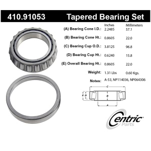 Centric Premium™ Rear Driver Side Inner Wheel Bearing and Race Set for 2005 Ford F-350 Super Duty - 410.91053