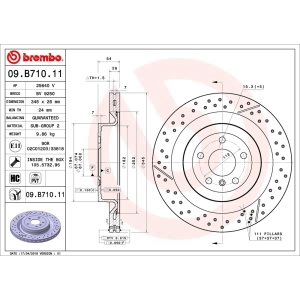 brembo UV Coated Series Drilled and Slotted Vented Rear Brake Rotor for Mercedes-Benz GLE63 AMG - 09.B710.11