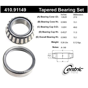 Centric Premium™ Rear Passenger Side Inner Wheel Bearing and Race Set for 1997 Toyota Tercel - 410.91149