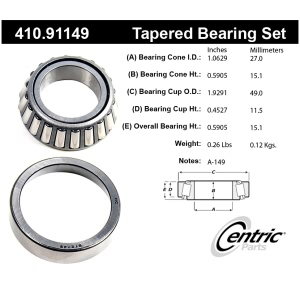 Centric Premium™ Rear Passenger Side Inner Wheel Bearing and Race Set for 1997 Toyota Paseo - 410.91149