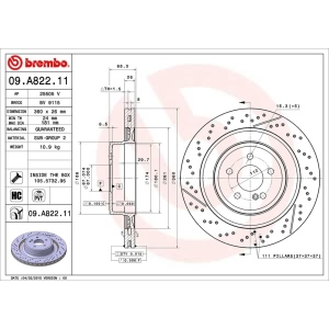 brembo UV Coated Series Drilled and Slotted Vented Rear Brake Rotor for Mercedes-Benz E63 AMG S - 09.A822.11