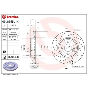 brembo Premium Xtra Cross Drilled UV Coated 1-Piece Front Brake Rotors for Mini - 09.8655.1X