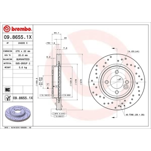 brembo Premium Xtra Cross Drilled UV Coated 1-Piece Front Brake Rotors for 2005 Mini Cooper - 09.8655.1X